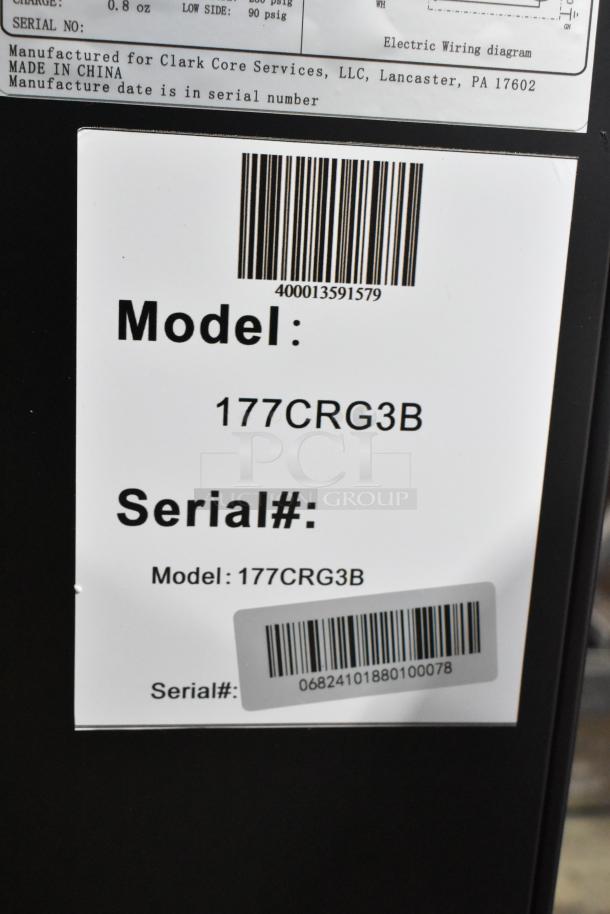 BRAND NEW Galaxy 177CRG3B Customizable Countertop Display Refrigerated Merchandiser, 2.5 cu ft, black, 115V, tags visible.