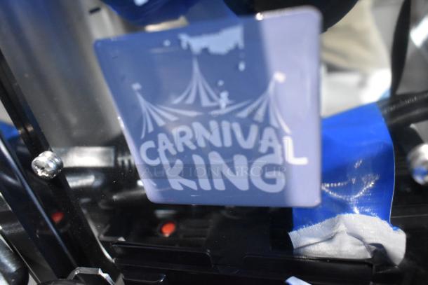 Brand new Carnival King JETCOF 120M beverage dispenser label, indicating a single 5-gallon refrigerated unit, 120 volts.