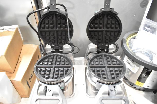 Waring WW300BX Quad Belgian Waffle Iron, brand new with minor scratches, non-stick plates, 208V, 1 Phase.