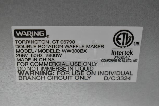 Brand new Waring WW300BX non-stick waffle iron. 208V, 2800W, made in China. For commercial use. Scratch and dent condition.