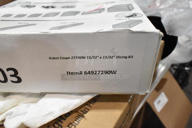 Brand new Robot Coupe 27290W dicing kit in original packaging, 15/32" x 15/32" size, item #64927290W, minor box wear.