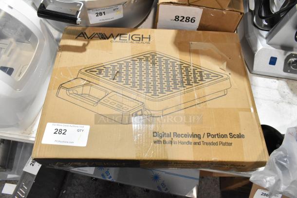BRAND NEW AvaTek RSB100T 100 lb. Digital Receiving Scale, built-in handle, treaded platter, in original packaging.