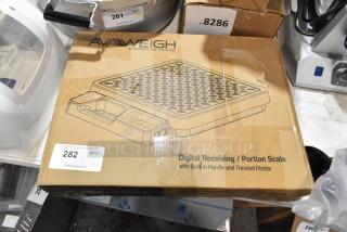 BRAND NEW AvaTek RSB100T 100 lb. Digital Receiving Scale, built-in handle, treaded platter, in original packaging.
