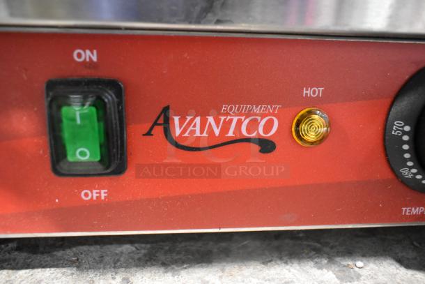 BRAND NEW Avantco 177PG400GS Commercial Panini Grill with grooved top, smooth bottom, 19 5/8" x 9 1/8" surface, 120V.