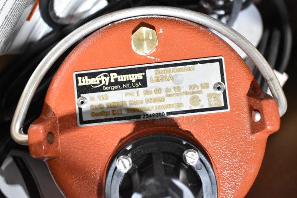 Brand new Liberty Pumps LE51A sewage pump, 1/2 hp, 115V, with wide angle float switch. Scratch and dent condition.