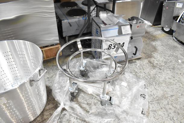 Estella 348CG2 metal mixing bowl dolly, brand new, with some scratches and dents, features commercial casters.