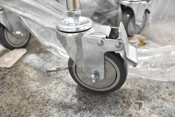 Estella Model 348CG2 metal mixing bowl dolly with commercial casters. Brand new, minor scratches. Suitable for heavy-duty use.