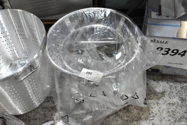 Brand new Estella model 348CG2 metal mixing bowl dolly on casters, wrapped in plastic. Tags indicate scratch and dent.