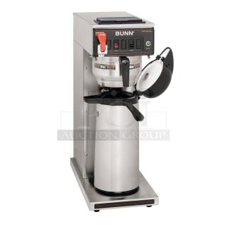 Brand new Bunn CWTF35-APS stainless steel commercial airpot brewer, 120 volts, 1 phase, with minor scratches and dents.