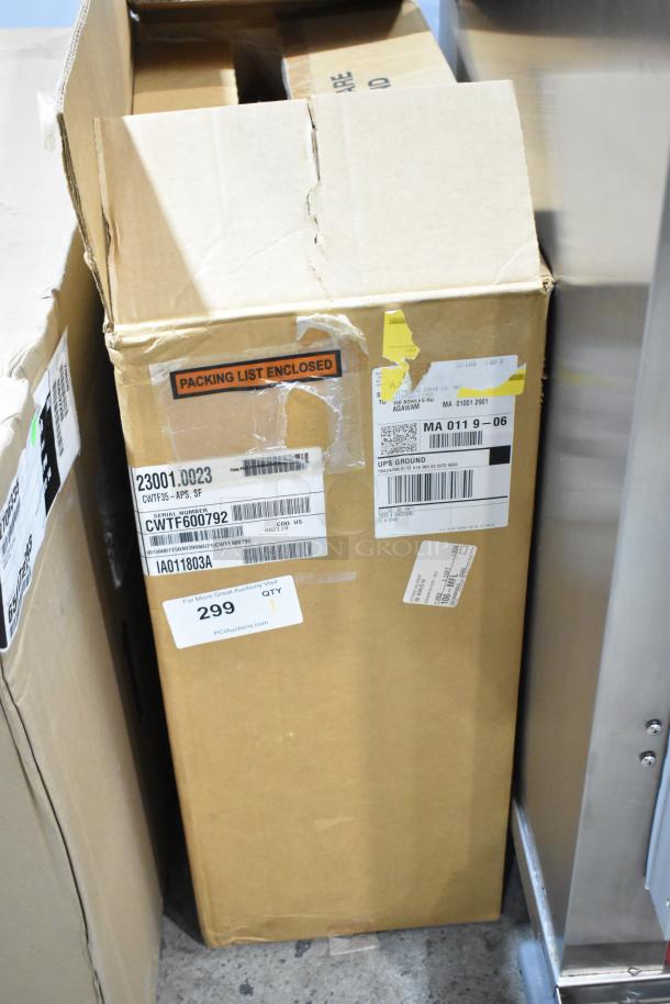 BRAND NEW SCRATCH AND DENT Bunn CWTF35-APS Airpot Brewer in box. Stainless steel, 120V, model details visible on labels.