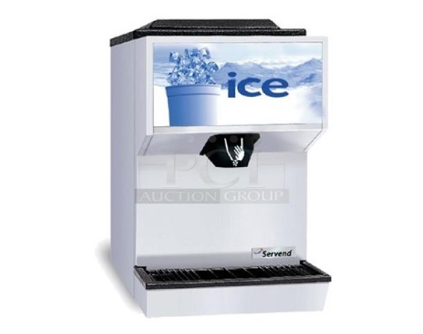 Multiplex 2706335 stainless steel M45 ice dispenser, 45 lbs capacity, countertop design, brand new with minor scratches.
