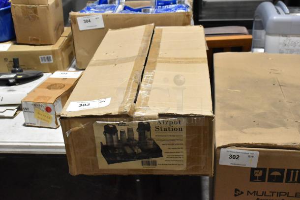 Brand new Update Airpot Station in original packaging, visible scratch and dent, label indicates divided organizers and durable plastic.