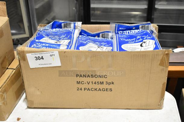 Box of 24 Panasonic MC-V145M Type U-6 paper vacuum bags, new, visible packaging, labeled "304" for auction.