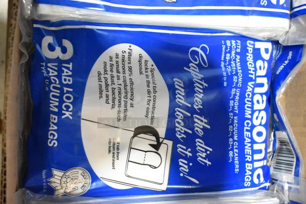 Box of 24 Panasonic MC-V145M Type U-6 vacuum paper bags, new condition, includes tab lock feature and fits multiple models.