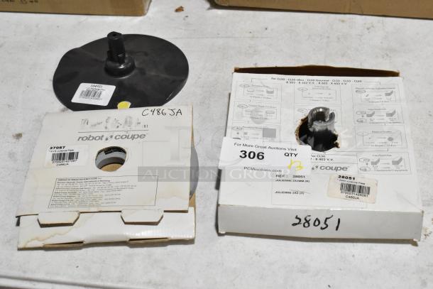 Three Robot Coupe items: 28051 2MM Julienne Disc, 27067 Julienne Disc, 104921 Blade Cover. Brand new, slight packaging damage.