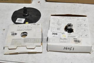 Three Robot Coupe items: 28051 2MM Julienne Disc, 27067 Julienne Disc, 104921 Blade Cover. Brand new, slight packaging damage.