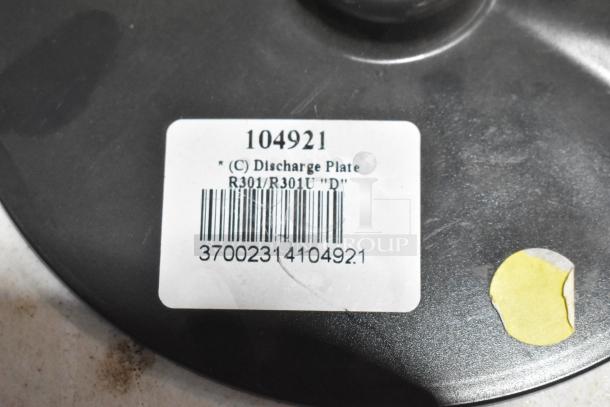 Brand new Robot Coupe 104921 blade cover with label indicating compatibility with R301/R301U models.