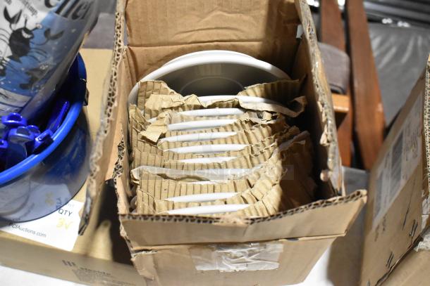 Box with new Steelite 049492 dinner knives and sea shell shellfish openers in original packaging, labeled "3X Your Bid."