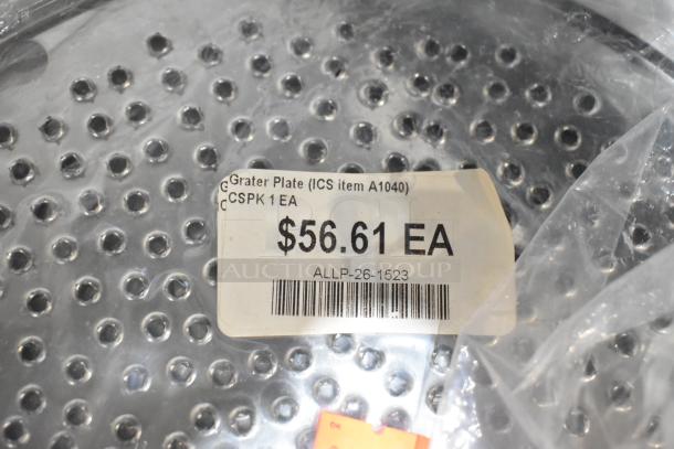 8 new scratch and dent metal pelican head grater blades, labeled $56.61 each, item A1040, in original packaging.