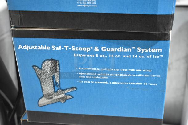 San Jamar Saf-T-Scoop & Guardian System, new, adjustable for 8, 16, 24 oz ice, accommodates multiple cup sizes.