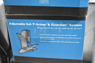 San Jamar Saf-T-Scoop & Guardian System, new, adjustable for 8, 16, 24 oz ice, accommodates multiple cup sizes.