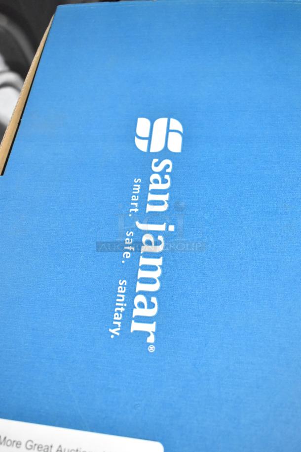 Brand new San Jamar Saf-T-Scoop and Guardian System box in blue with logo and “smart. safe. sanitary.” text.