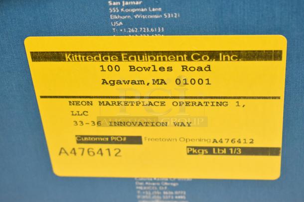 "San Jamar Adjustable Saf-T-Scoop and Guardian System box with Kittredge Equipment Co. Inc. label, new condition."