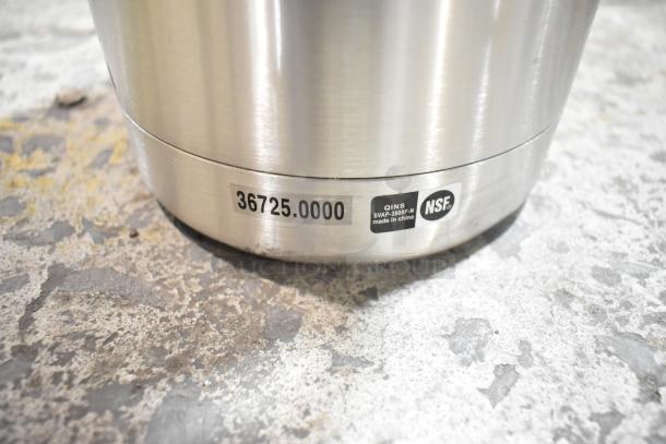 Bunn 36725.0000 stainless steel air pot with NSF label, slight scratches, brand new, showing model number and origin tag.