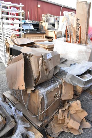 Five new "scratch and dent" items in damaged packaging, including Regency stainless steel products and Lavex dispenser.