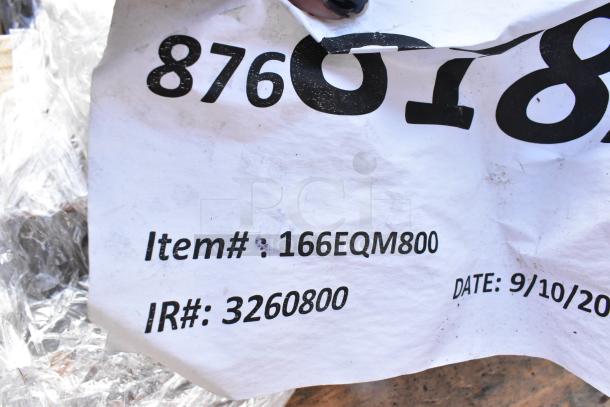 Paper tag showing "Item#: 166EQM800," "IR#: 3260800," and date "9/10/2020," indicating auction item details.