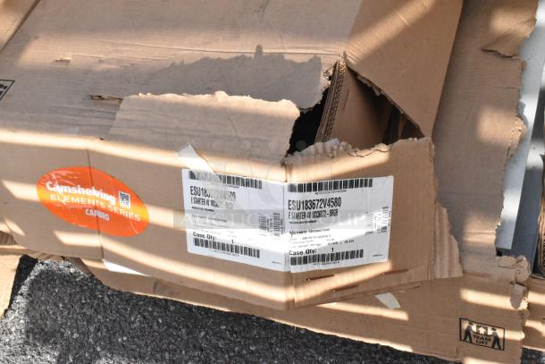 Cambro shelving box labeled ESU183672V4580 in damaged condition, part of 9 scratch and dent items auction.