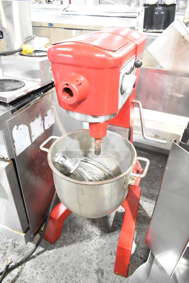 Hobart D-300T 30 Quart mixer with bowl and whisk, 115V, 1 phase. Red, robust build, ideal for commercial use.