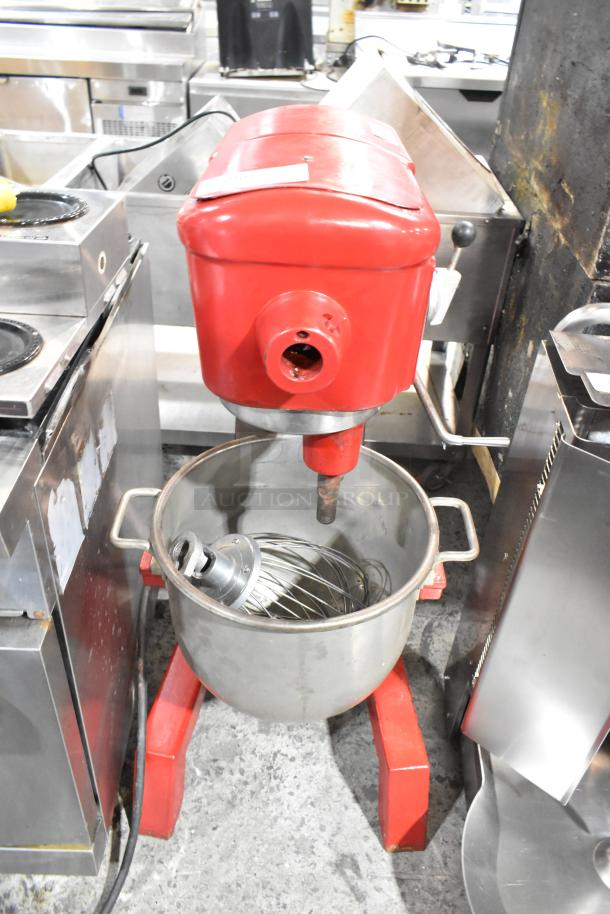 Hobart D-300T 30 Quart Dough Mixer with bowl, whisk, red housing; 115 volts, 1 phase.
