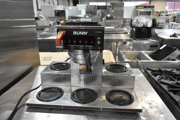 Bunn CRTF5-35 stainless steel 5-burner coffee machine with hot water dispenser, metal brew basket, 120/240V, 1 phase.