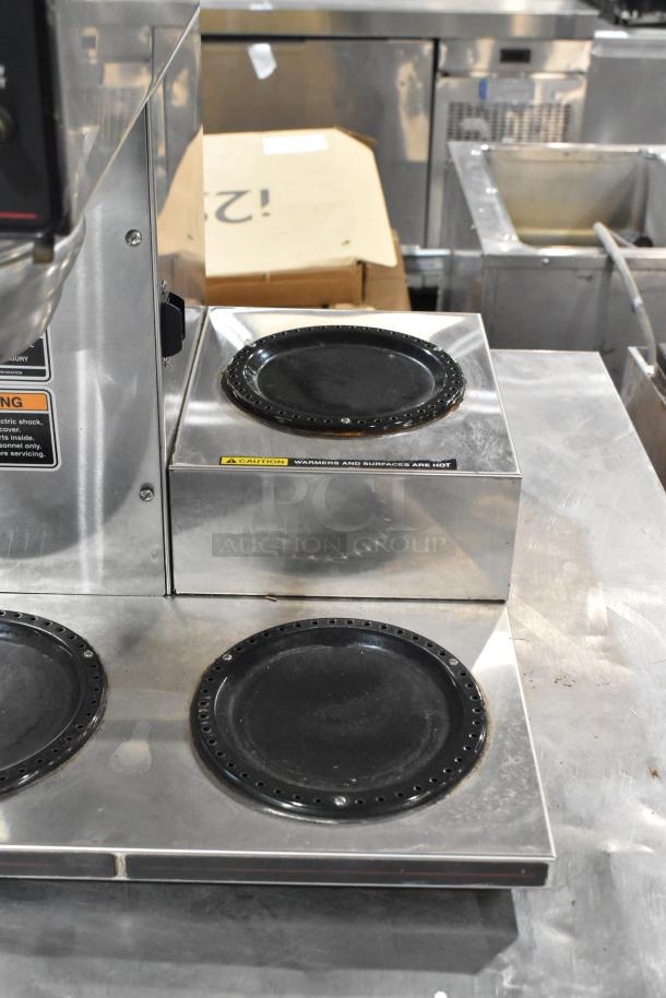 Bunn CRTF5-35 stainless steel commercial countertop coffee machine with 5 burners, hot water dispenser, and metal brew basket.