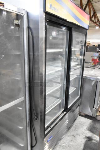 2018 Atosa MCF5709GR commercial 2-door reach-in cooler with poly-coated racks in good condition. 115V, 1 phase.