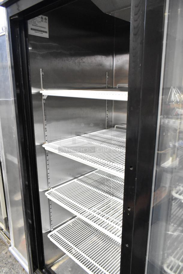 2018 Atosa MCF5709GR 2-door commercial cooler, metal finish, poly coated racks, visible interior label, 115V, 1 phase.