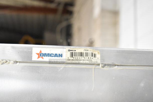 Omcan metal commercial heated holding cabinet, non-insulated, on casters. Visible barcode and label: "Made in China."