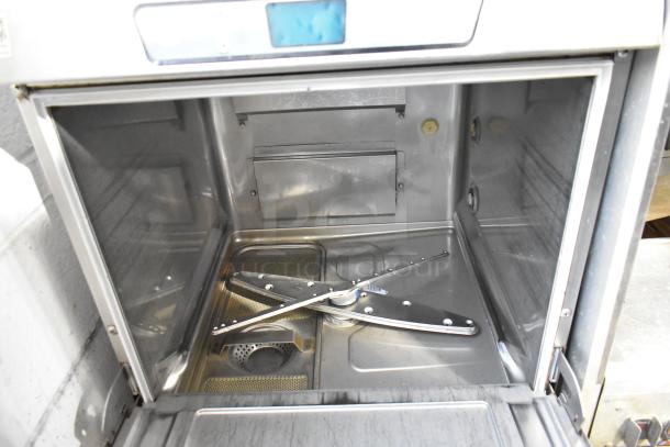 2019 Hobart LXER Stainless Steel Undercounter Dishwasher, 120/208-240V, 1 Phase, interior view showing spray arms, commercial use.