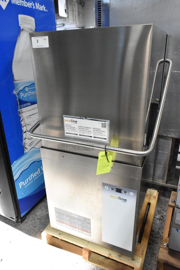 Hobart Ecoline EDH-1 stainless steel commercial dishwasher, brand new, with booster heater and product registration tag.