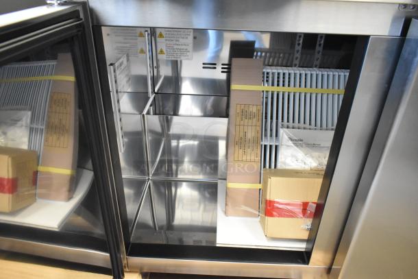 Blue Air BLUR48-HC 2-door stainless steel cooler, 115V, new scratch and dent, interior view with packaging materials.