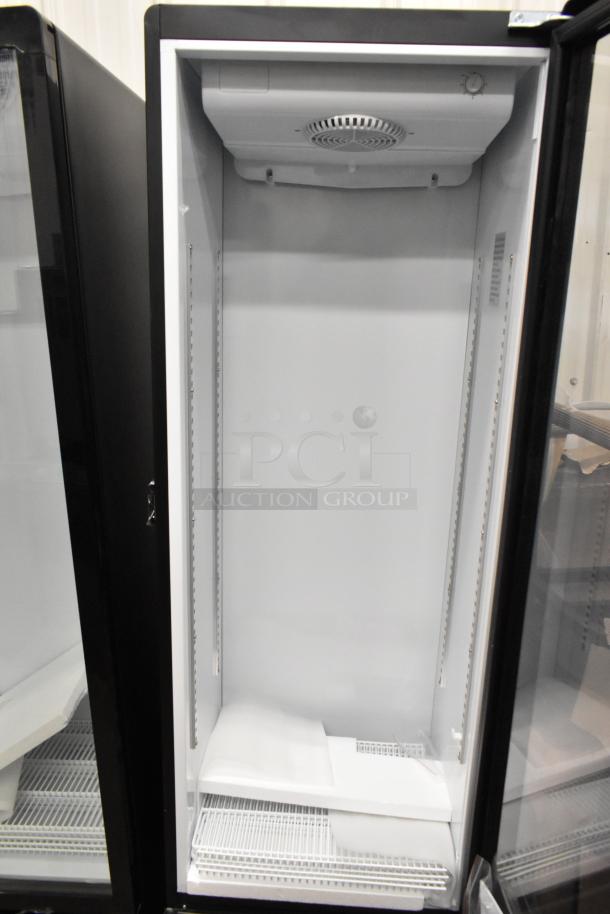 BRAND NEW KoolMore KM-MDR-1GD-10C single door cooler, metal, scratch and dent, with poly coated racks on casters. 115V, 1 Phase.