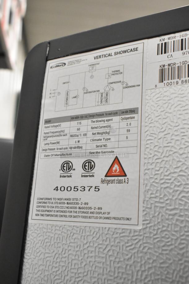 Brand new KoolMore KM-MDR-1GD-10C single door cooler with poly coated racks. Features commercial casters, 115V, 1 Phase.