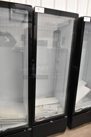 Brand new KoolMore KM-MDR-1GD-10C commercial cooler, single door, poly coated racks, on casters, 115V, 1 phase.