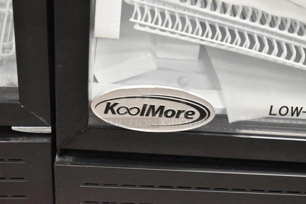 Brand new KoolMore KM-MDR-1GD-10C metal commercial cooler; features poly-coated racks, commercial casters. 115V, 1 phase.