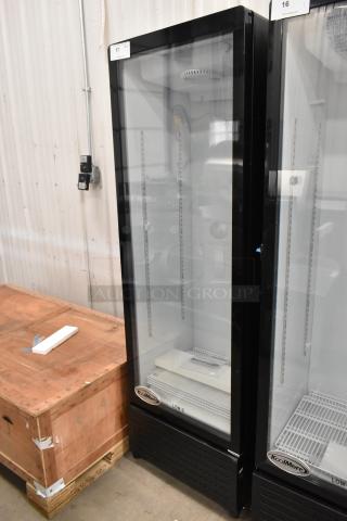 Brand new KoolMore KM-MDR-1GD-10C single door cooler, poly racks, casters, 115V, slight scratches, metal frame.