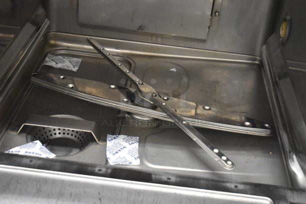 2016 Hobart LXER stainless steel commercial undercounter dishwasher interior, clean condition, visible wash and rinse arms.