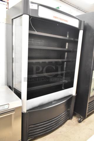 AC-XLS Metal Commercial Grab N Go Merchandiser with metal shelves, black finish, exposed cooling unit, and visible control panel.