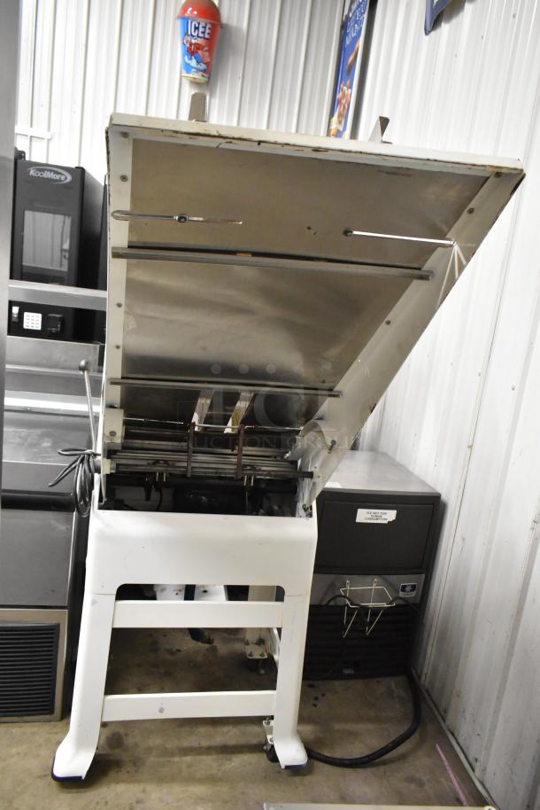 Oliver 797-21 metal commercial bread loaf slicer, floor style, 115 volts, 1 phase, in used condition.