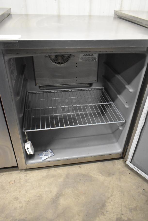 2020 Delfield 406P-STAR4 stainless steel undercounter cooler, single door, 115V, 1 phase, interior view with shelf.
